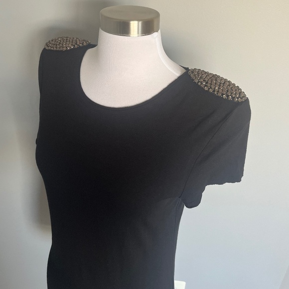 Alice Olivia Stacey Bendet Embellish Patched Shoulder Jeweled Cocktail Tee Top - Picture 12 of 15